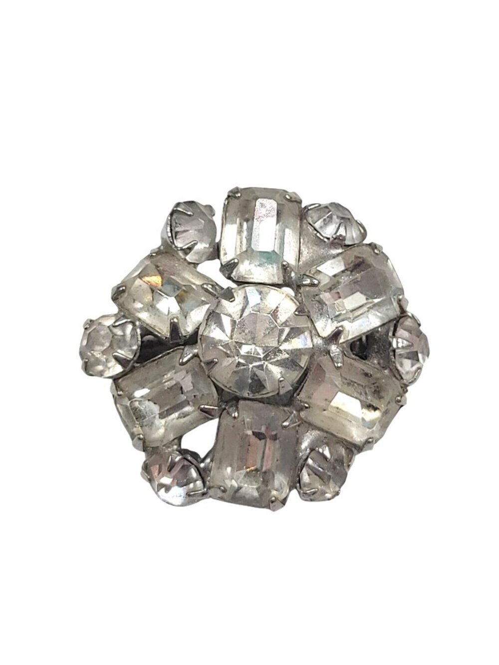 Vtg Rhinestone Scatter Pin Brooch Floral Clear Crystals Retro Silver Tone Jewelr